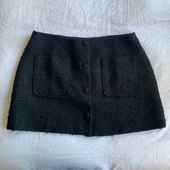 NWT Doen Elina Tweed Boucle Button Pocket High Waist A Line Mini Skirt Black - Picture 10 of 16